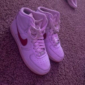 Women's High-Top Sneakers - Red and White Nike